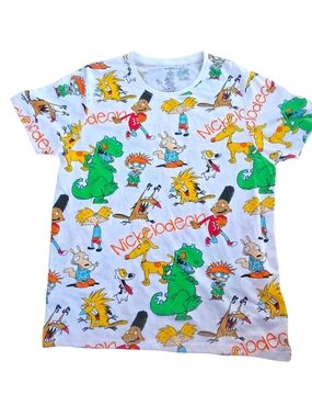 Nickelodeon White All-Over Character Tee with Green, Yellow & Orange Accents